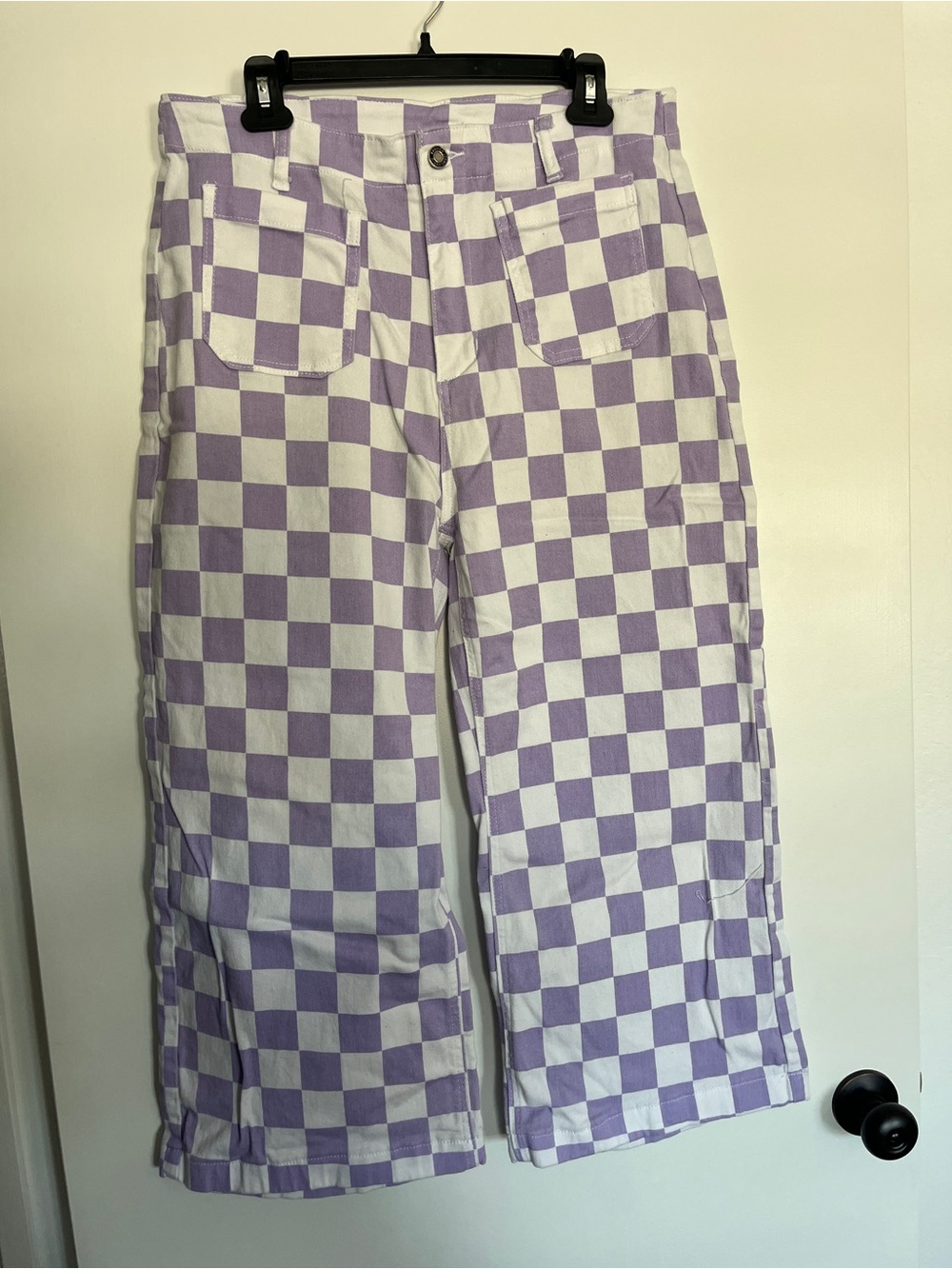 Women’s Lavender & White Checkered Wide Leg Jeans
